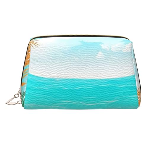 Vintage Espressomaschine Leder Make-up Tasche Große Kapazität Reise Aufbewahrungstasche Doppelzweck Toilettenartikel und Make-up-Tasche, Tropische Strandpflanze, Einheitsgröße, Schulranzen von MMSJSBVY