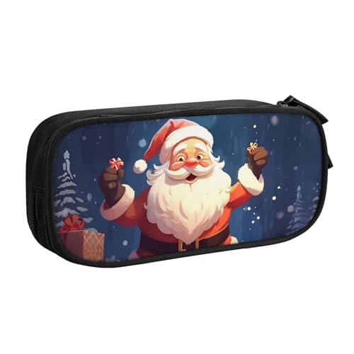 Weihnachten Santa Federmäppchen Reißverschluss Glatt Federmäppchen Tragbare Federmäppchen Große Schule Schreibwaren Aufbewahrungstasche Make-up Tasche, Schwarz , Einheitsgröße, Kosmetikkoffer von MMSJSBVY