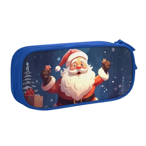 Weihnachten Santa Federmäppchen Reißverschluss Glatt Federmäppchen Tragbare Federmäppchen Große Schule Schreibwaren Aufbewahrungstasche Make-up Tasche, blau, Einheitsgröße, Kosmetikkoffer von MMSJSBVY