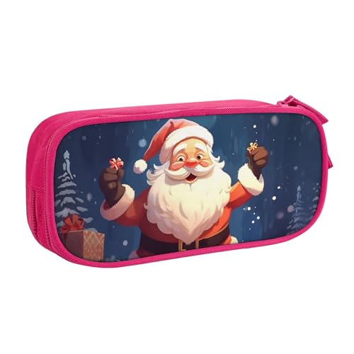 Weihnachten Santa Federmäppchen Reißverschluss Glatt Federmäppchen Tragbare Federmäppchen Große Schule Schreibwaren Aufbewahrungstasche Make-up Tasche, rose, Einheitsgröße, Kosmetikkoffer von MMSJSBVY