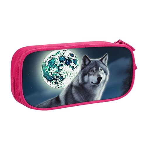 Wolf Under Moon Federmäppchen, Reißverschluss Glattes Federmäppchen, Tragbares Federmäppchen Große Schule Schreibwaren Aufbewahrungstasche Make-up Tasche, rose, Einheitsgröße, Kosmetikkoffer von MMSJSBVY