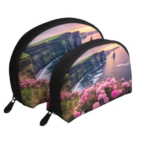 Zebra Tiger Leopard Pink Portable Shell Makeup Bag Set (2 Pieces), Zippered Travel Toiletry Bag For Cosmetics, Irland Outdoors County Clare the Cliffs, Einheitsgröße von MMSJSBVY