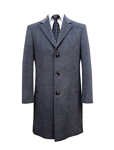 Herren Mantel lang Fischgrätmuster Anthrazit 56 von MMUGA