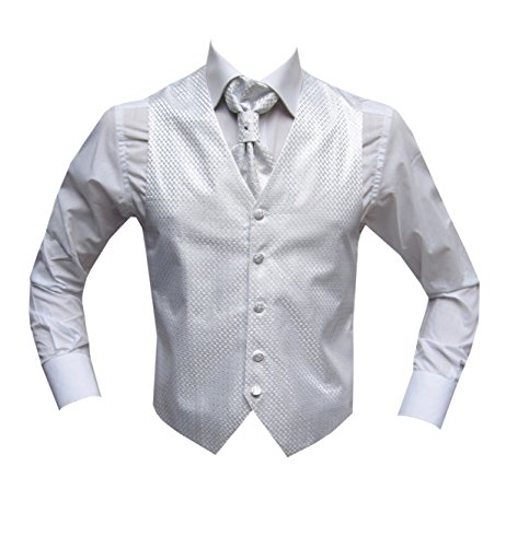 Hochzeitwesten Set mit Plastron Miami Weiß 54 von MMUGA