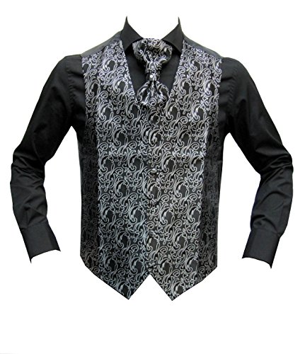MMUGA Hochzeitswesten Set mit Plastron Paisley Schwarz 64 von MMUGA