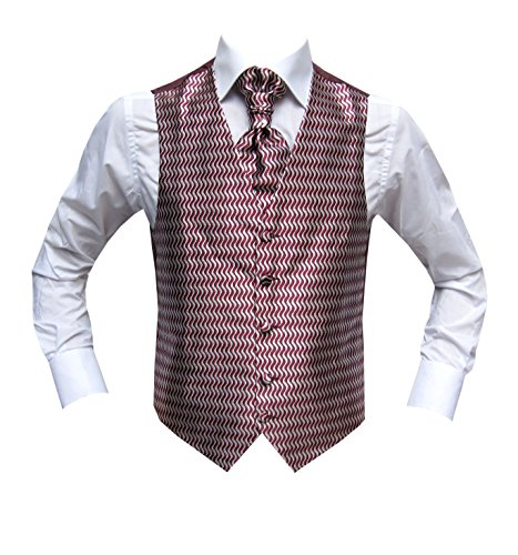 MMUGA Hochzeitwesten Set mit Plastron Wellenmuster Bordeaux 54 von MMUGA