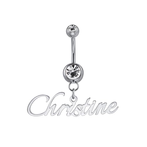 MMXX Personalisierte Bauchringe für Frauen Personalisierter Name Initialen Bauchnabelpiercing mit Herz Geburtsstein Namensschild Piercing-Schmuck Geschenk für Geburtstag Weihnachten - A1: Silber von MMXX