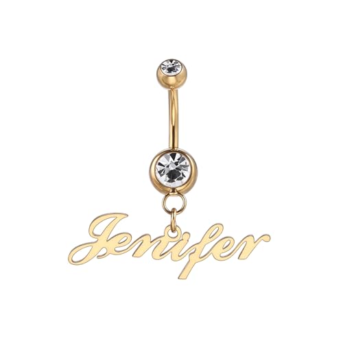 MMXX Personalisierte Bauchringe für Frauen Personalisierter Name Initialen Bauchnabelpiercing mit Herz Geburtsstein Namensschild Piercing-Schmuck Geschenk für Geburtstag Weihnachten - A2: Gold von MMXX