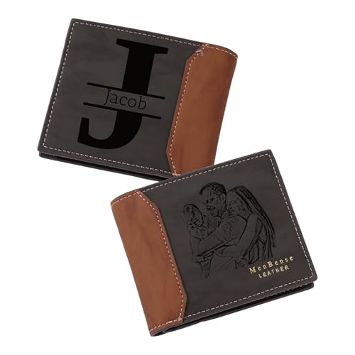 MMXX Personalisierte Herren Geldbörse Leder Gravieren von Bildern Texten Portmonee Herren mit Vielen Kartenfächern Münzfach Geschenk für Papa Opa Ehemann Freund -A1 von MMXX