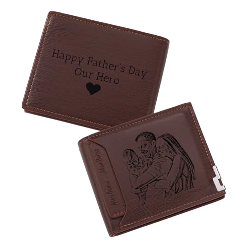 MMXX Personalisierte Herren Geldbörse Leder Gravieren von Bildern Texten Portmonee Herren mit Vielen Kartenfächern Münzfach Geschenk für Papa Opa Ehemann Freund -F1 von MMXX
