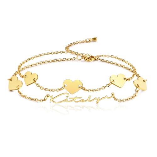 MMXX Personalisierte Name Armband oder Fußkettchen für Frauen Benutzerdefinierte Gold/Silber/Rose Gold Namensschild Armbänder mit Geburtsstein Geschenk für Mutter Freundin Tochter - B2 von MMXX