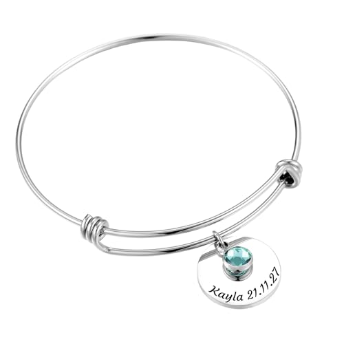 MMXX Personalisierte Name Einstellbare Armreif Armband für Frauen Edelstahl Personalisierte Armband Zubehör & Geburtsstein Exquisite Schmuck Nachdenklich Geschenk für Mutter Liebhaber Freund - A1 von MMXX