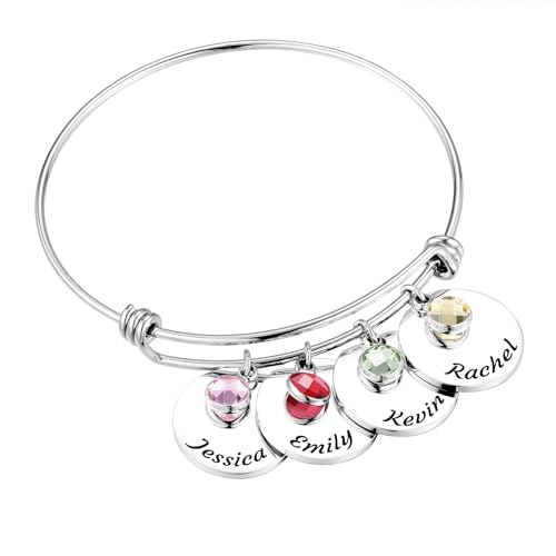 MMXX Personalisierte Name Einstellbare Armreif Armband für Frauen Edelstahl Personalisierte Armband Zubehör & Geburtsstein Exquisite Schmuck Nachdenklich Geschenk für Mutter Liebhaber Freund - A4 von MMXX