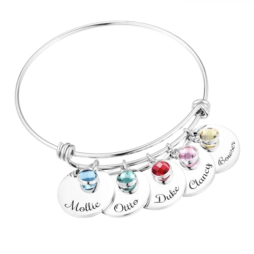 MMXX Personalisierte Name Einstellbare Armreif Armband für Frauen Edelstahl Personalisierte Armband Zubehör & Geburtsstein Exquisite Schmuck Nachdenklich Geschenk für Mutter Liebhaber Freund - A5 von MMXX