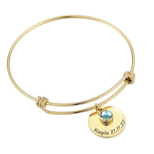 MMXX Personalisierte Name Einstellbare Armreif Armband für Frauen Edelstahl Personalisierte Armband Zubehör & Geburtsstein Exquisite Schmuck Nachdenklich Geschenk für Mutter Liebhaber Freund - B1 von MMXX