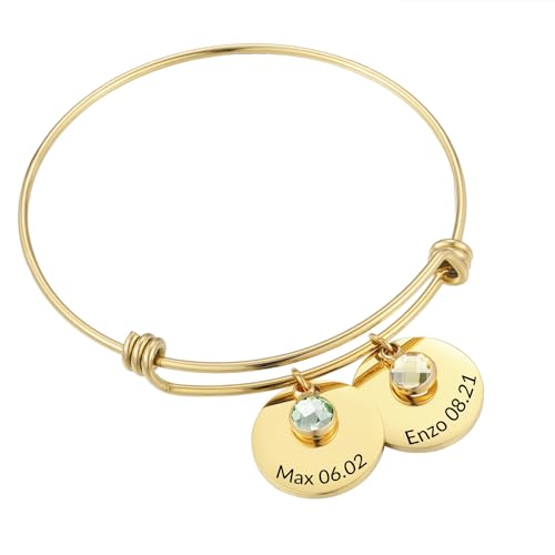 MMXX Personalisierte Name Einstellbare Armreif Armband für Frauen Edelstahl Personalisierte Armband Zubehör & Geburtsstein Exquisite Schmuck Nachdenklich Geschenk für Mutter Liebhaber Freund - B2 von MMXX