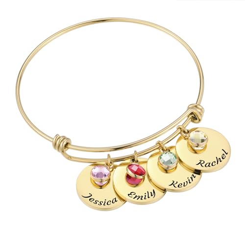 MMXX Personalisierte Name Einstellbare Armreif Armband für Frauen Edelstahl Personalisierte Armband Zubehör & Geburtsstein Exquisite Schmuck Nachdenklich Geschenk für Mutter Liebhaber Freund - B4 von MMXX