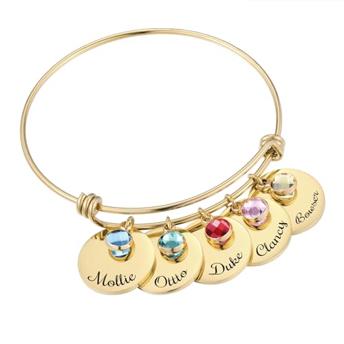 MMXX Personalisierte Name Einstellbare Armreif Armband für Frauen Edelstahl Personalisierte Armband Zubehör & Geburtsstein Exquisite Schmuck Nachdenklich Geschenk für Mutter Liebhaber Freund - B5 von MMXX
