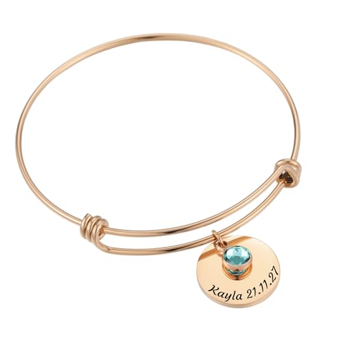 MMXX Personalisierte Name Einstellbare Armreif Armband für Frauen Edelstahl Personalisierte Armband Zubehör & Geburtsstein Exquisite Schmuck Nachdenklich Geschenk für Mutter Liebhaber Freund - C1 von MMXX