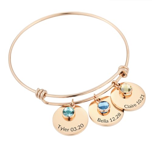 MMXX Personalisierte Name Einstellbare Armreif Armband für Frauen Edelstahl Personalisierte Armband Zubehör & Geburtsstein Exquisite Schmuck Nachdenklich Geschenk für Mutter Liebhaber Freund - C3 von MMXX