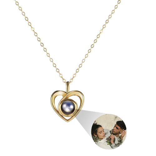 MMXX Personalisierte Projektion Halskette mit Bild im Inneren für Frauen 925er Sterling Silber Foto Halskette Bild Versteckte Gedenkkette Ich Liebe Dich 100 Sprachen (A2: Gold) von MMXX