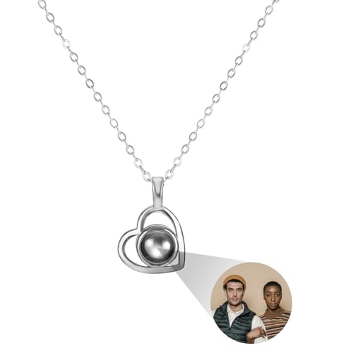 MMXX Personalisierte Projektion Halskette mit Bild im Inneren für Frauen 925er Sterling Silber Foto Halskette Bild Versteckte Gedenkkette Ich Liebe Dich 100 Sprachen (B1: Silber) von MMXX