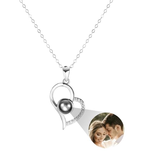 MMXX Personalisierte Projektion Halskette mit Bild im Inneren für Frauen 925er Sterling Silber Foto Halskette Bild Versteckte Gedenkkette Ich Liebe Dich 100 Sprachen (D1: Silber) von MMXX