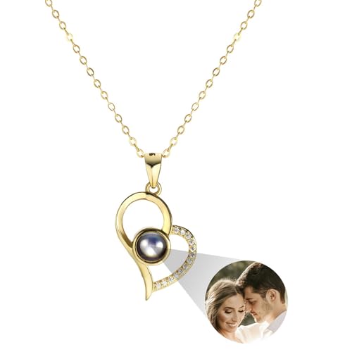 MMXX Personalisierte Projektion Halskette mit Bild im Inneren für Frauen 925er Sterling Silber Foto Halskette Bild Versteckte Gedenkkette Ich Liebe Dich 100 Sprachen (D2: Gold) von MMXX