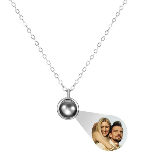 MMXX Personalisierte Projektion Halskette mit Bild im Inneren für Frauen 925er Sterling Silber Foto Halskette Bild Versteckte Gedenkkette Ich Liebe Dich 100 Sprachen (E1: Silber) von MMXX