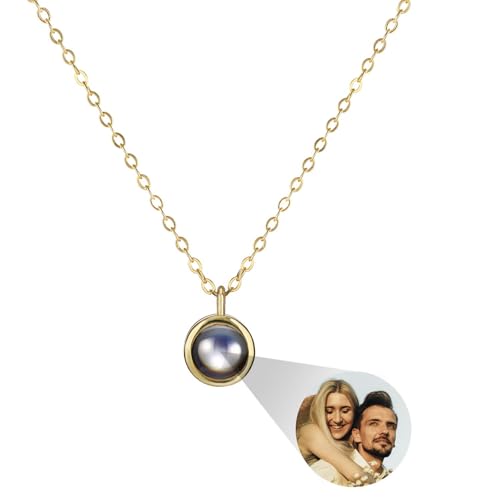 MMXX Personalisierte Projektion Halskette mit Bild im Inneren für Frauen 925er Sterling Silber Foto Halskette Bild Versteckte Gedenkkette Ich Liebe Dich 100 Sprachen (E2: Gold) von MMXX