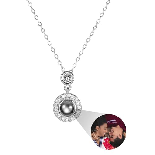 MMXX Personalisierte Projektion Halskette mit Bild im Inneren für Frauen 925er Sterling Silber Foto Halskette Bild Versteckte Gedenkkette Ich Liebe Dich 100 Sprachen (H1: Silber) von MMXX