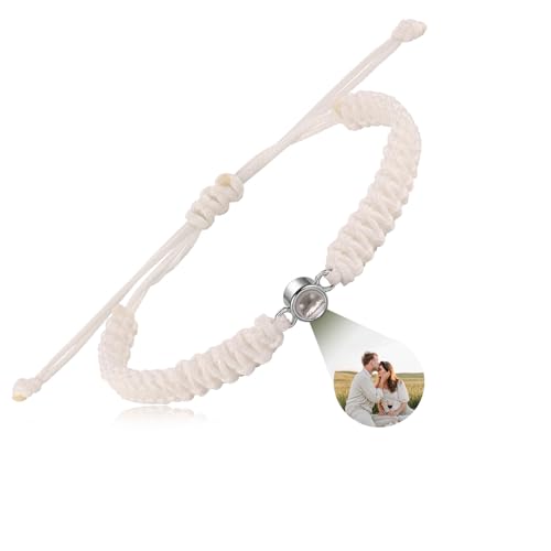 MMXX Personalisiertes Armband mit Bild im Inneren Fotoprojektionsarmband Personalisierte Geschenke für Paare/Frauen/Männer Personalisiertes Verstellbares Armband (B7: Weiße und Silberne Perle) von MMXX