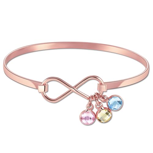 MMXX Personalisiertes Unendlichkeitszeichen Armband für Damen mit Herzanhänger Anpassbare Gravur Name Passend dazu 1/2/3 Geburtsstein Armband Geburtstagsgeschenk für Mama Oma Ehefrau Freundin -A3 von MMXX