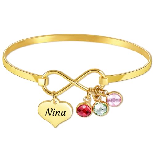 MMXX Personalisiertes Unendlichkeitszeichen Armband für Damen mit Herzanhänger Anpassbare Gravur Name Passend dazu 1/2/3 Geburtsstein Armband Geburtstagsgeschenk für Mama Oma Ehefrau Freundin -B2 von MMXX
