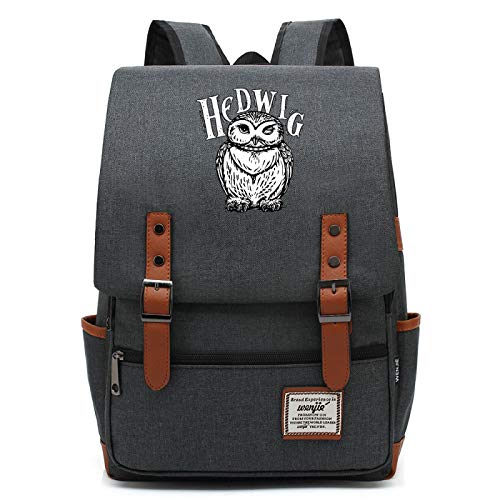 MMZ Guter Freund Hedwig Rucksack Lässige Schultasche Eule Wasserdichte Leinwand Büchertasche Geeignet für Jungen und Mädchen im Alter von 7~15 17 "x 11,5" x 5,3 "Dunkelgrau von MMZ