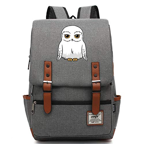 MMZ Guter Freund Hedwig Rucksack lässig Schultasche Eule wasserdichte Leinwand Büchertasche für Jungen und Mädchen im Alter von 7~15 17 "x 11,5" x 5,3 "Grau von MMZ