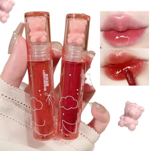 MMcute 2Pcs Bear Lip Glaze Jelly Lipstick,Liquid Lipstick Cute Bear Lipgloss Moisturizing Lip Stain Plumping Water Lip Gloss Waterproof Long Lasting Cheek Rouge Tint Cosmetics Bear Beauty Makeup von MMcute