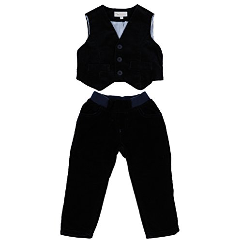 MMdadak Baby Set für Jungen Taufset Weste und Hose dunkelblau schwarz Nr. 4 Feincord (74) von MMdadak