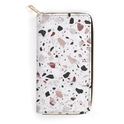 MNBVKL Geldbörse mit rotem Terrazzo-Druck, großes Fassungsvermögen, Reisebrieftasche, Reisebrieftasche, Erwachsenen-Geldbörse, weiß, 19,7 x 10,5 cm, modern, weiß, 19.7x10.5cm, Modern von MNBVKL