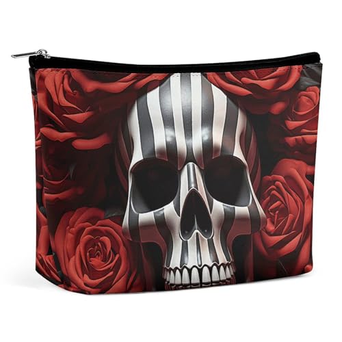 MNBVKL Kosmetiktasche, Totenkopf in Blume, bedruckte Kosmetiktasche, Geldbörse, Kosmetiktasche, niedliche Kosmetiktasche, Hand-Kosmetiktasche, Totenkopf in Blume, Einheitsgröße, Totenkopf in Blume, von MNBVKL