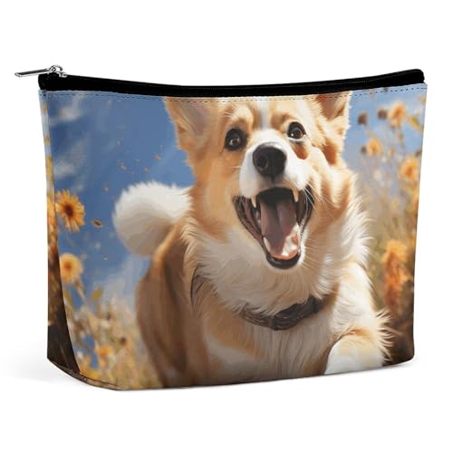 MNBVKL Kosmetiktasche, bedruckt mit Corgi-Motiv, Geldbörse, Kosmetiktasche, niedliche Kosmetiktasche, Hand-Kosmetiktasche, Lauf-Corgi, Einheitsgröße, Running Corgi, Einheitsgröße von MNBVKL