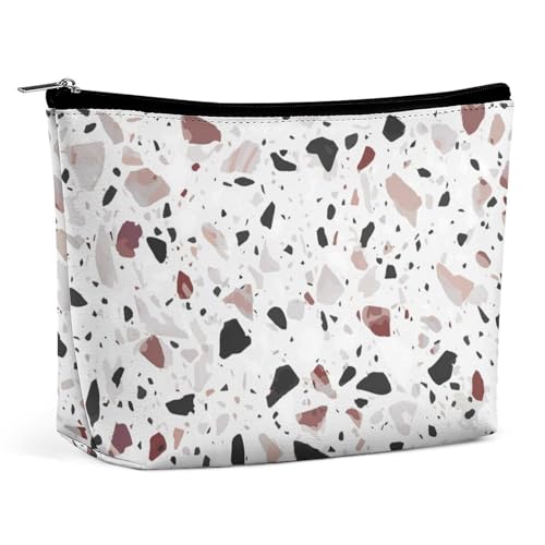 MNBVKL Kosmetiktasche, rote Terrazzo-bedruckte Kosmetiktasche, Geldbörse, Kosmetiktasche, niedliche Kosmetiktasche, Hand-Kosmetiktasche, rotes Terrazzo, Einheitsgröße, Rot Terrazzo, Einheitsgröße von MNBVKL