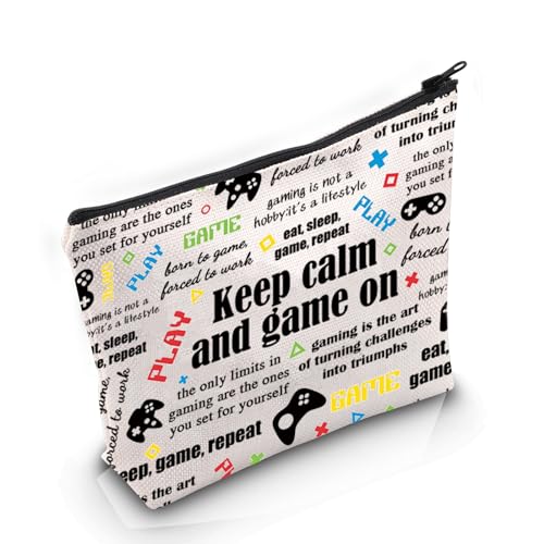 Gamer-Mädchen-Geschenk, Videospiel-Geschenk, Keep Calm and Game on, Make-up-Tasche mit Reißverschluss für Videospieler, Spiel auf, Medium von MNIGIU