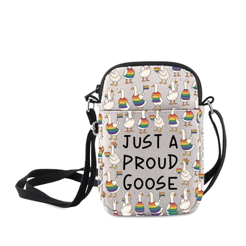 MNIGIU Funny Goose Gifts Just A Proud Goose Crossbody Bag LGBTQ Support Gift LGBTQ Pride Shoulder Bag Rainbow Animal Merch, Just a Proud Goose von MNIGIU