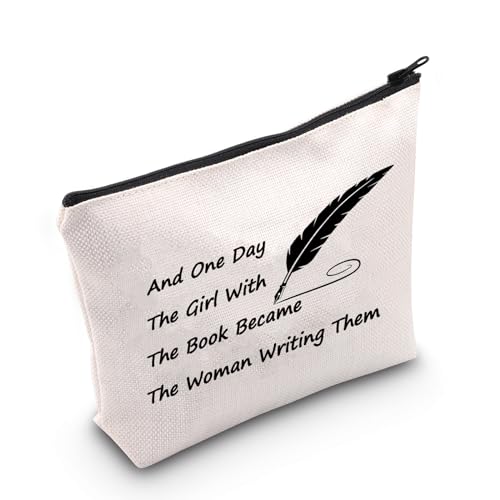 MNIGIU Literarisches Geschenk und "One Day The Girl With The Book Became The Woman Writing Them", Make-up-Tasche, Schriftsteller, Fan, Geschenk, Schriftsteller, Liebhaber, Geschenk, Literarisch von MNIGIU