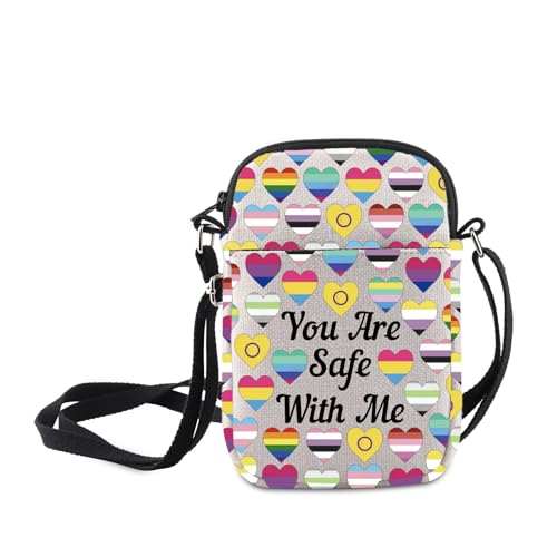 MNIGIU Pride Month Gift You Are Safe With Me LGBTQ Crossbody Bag Rainbow Merch LGBT Heart Themed Messenger Bag, You Are Safe With Me von MNIGIU