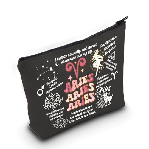 MNIGIU Sternzeichen Kosmetiktasche 12 Horoskop Astrologie Geschenk 12 Sternbilder Geschenk Astrologie Liebhaber Geschenk, ARIES Schwarze Tasche, Small von MNIGIU