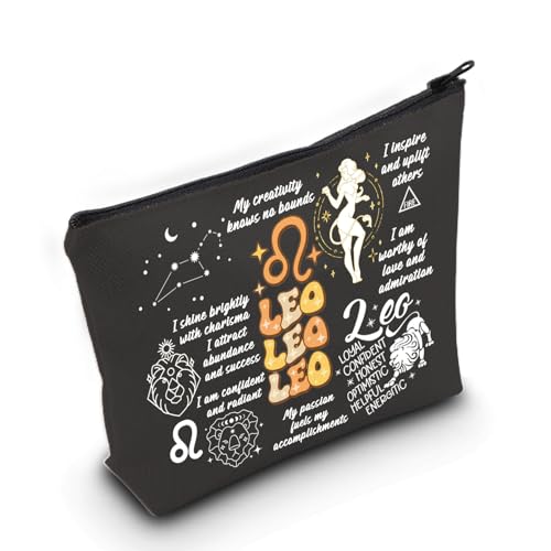 MNIGIU Sternzeichen Kosmetiktasche 12 Horoskop Astrologie Geschenk 12 Sternbilder Geschenk Astrologie Liebhaber Geschenk, LEO Schwarze Tasche, Small von MNIGIU