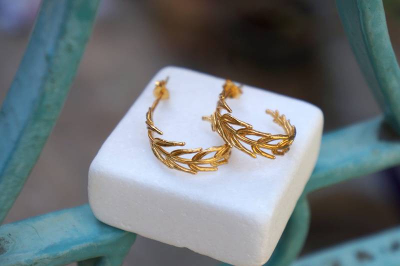 Massivgold Ohrstecker Für Frauen, Echtes Blattgold Ohrringe Naturliebhaber, Gold 9K-14K-18K Schmuck | Rosé, Weiß Oder Gelbgold von MNJRealFlowerJewelry