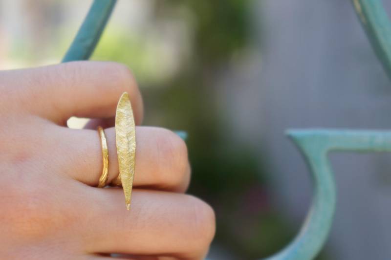 Solid Gold Olivenblatt Und Zweig Statement Ring Für Frauen. Einzigartiger Echter Blatt von MNJRealFlowerJewelry